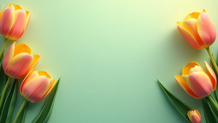 Elegant gradient background transitioning emerald green into light gold with flowers the border,  purpose for background.の素材