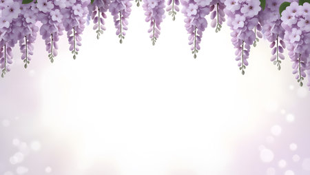 gradient background fading from lavender purple into cream white with flowers the border, purpose for background.の素材