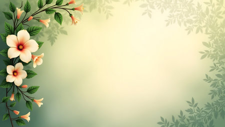 gradient background from forest green to soft beige with flowers the border, purpose for background.の素材