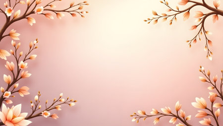 gradient background fading rose pink and champagne gold with flowers the border, purpose for background.の素材