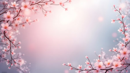 gradient background from pale pink to moonlight silver with flowers the border, purpose for background.の素材