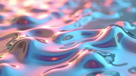 Stunning iridescent liquid surface with smooth waves and vibrant pink and blue hues, purpose for backgroundの素材
