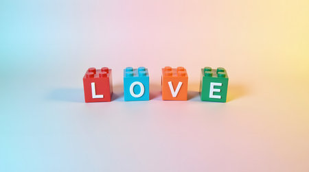 Express your affection with colorful building blocks spelling love for creative projects and heartfelt messages of joyの素材