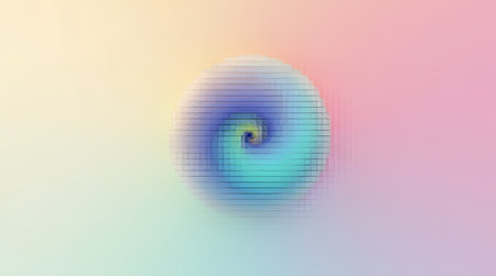 Vibrant digital swirl in pastel gradient background creates mesmerizing abstract motion and energy for modern designの素材