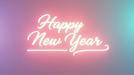 Radiant Happy New Year message with pastel gradient background for social media or festive celebrations design projectsの素材