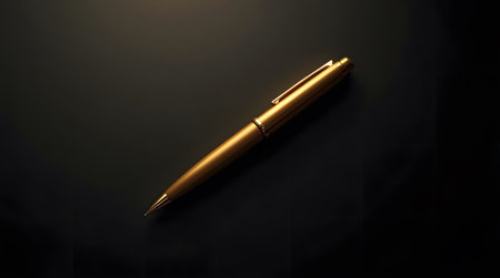 Elegant golden pen on a dark backdrop conveys luxury and professionalism for your brand messaging todayの素材