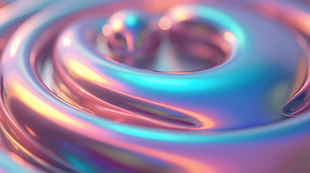Iridescent flowing metallic surface with dreamy holographic glow for modern design projects and backgroundsの素材