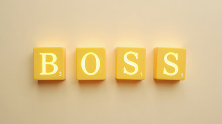 Inspirational boss lettering on bright tiles for leader, management or business conceptの素材