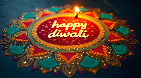 Celebrate the festival of lights with a vibrant, traditional, and colorful Happy Diwali Rangoli designの素材