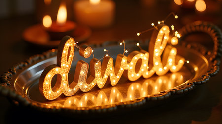 Celebrate Diwali with this stunning golden sign bringing festive cheer and light to your holidayの素材