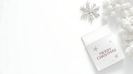 Elegant Christmas card and snowflakes create festive holiday cheer with space for personalized greetingの素材