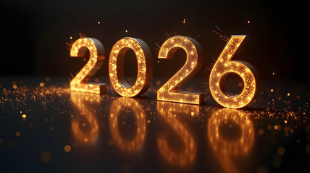 Golden sparkling 2026 new year greeting for your marketing campaign, new year themeの素材