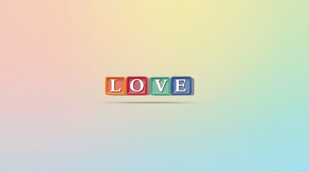 Express your love with vibrant block lettering and a soft pastel background for a unique digital design elementの素材