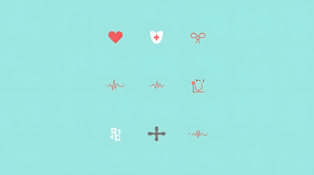 Modern healthcare icons on blue background for medical design projects and presentations with health themeの素材