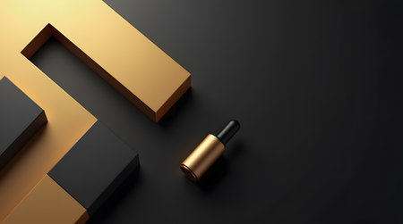 Elegant gold serum bottle on dark backdrop creates a modern beauty product presentation mockup with styleの素材