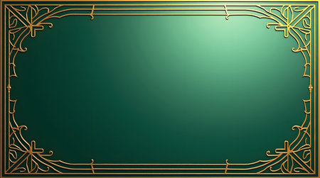 Elegant emerald green surface with luxurious gold art deco frame for premium designs backgroundの素材