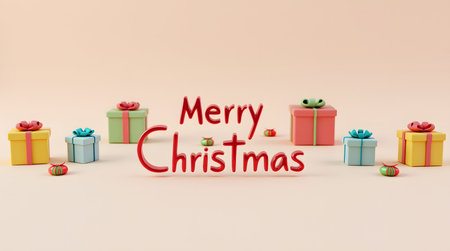 Spread holiday cheer with colorful gifts and festive Merry Christmas wishes for a joyful season greetingの素材
