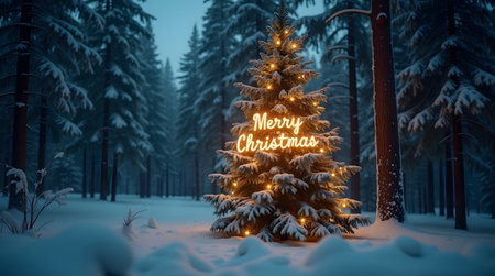 Theme Christmas, tree scene in snowy forest, purpose for backgroundの素材