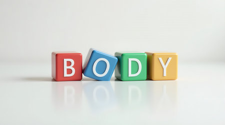 Make learning fun with these colorful blocks spelling out BODY, perfect for kids and educational resources.の素材
