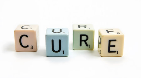 Vibrant letter blocks spell out cure for a brighter, healthier futureの素材