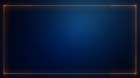 Stunning modern navy blue gradient backdrop with glowing gold frame for professional presentations and designsの素材