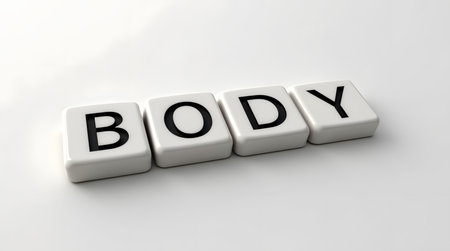 Body lettering on white tiles, health awareness and wellness conceptの素材