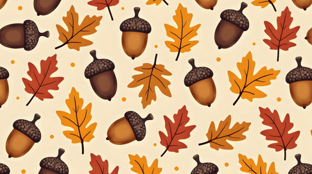 Celebrate the cozy autumn season with this elegant pattern of falling leaves and acorns, perfect for Thanksgiving projectsの素材