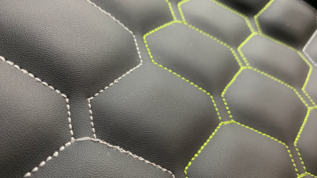 Beautiful thread stitching on the black leather.の素材
