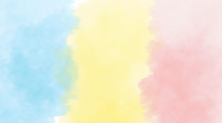 color gradient of sky blue, lemon yellow, and rose pink, watercolor paper texture, purpose for backgroundの素材