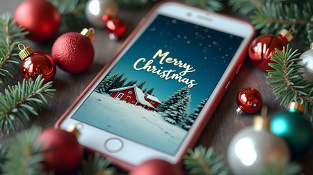 Christmas greetings with this festive phone display andÂ  marketing campaigns nowの素材