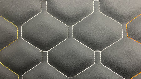 Beautiful thread stitching on the black leather.の写真素材