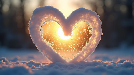 Theme Valentine, Heart shape carved into frosty glass, warm light behindの素材