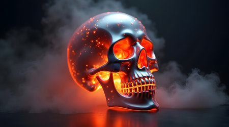 Theme Halloween, Glass skull filled with glowing smokeの素材