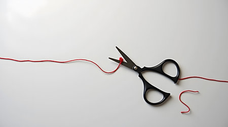 Cut ties and move forward fresh start with scissors and string on clean white backdrop nowの素材