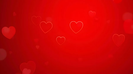 Valentine and Love Theme Backgrounds, red background with soft heart shaped bokeh lights.の素材