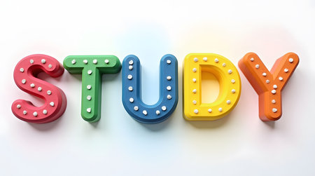 Inspiring colorful STUDY lettering for back to school projects and educational themesの素材