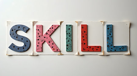 Develop your skills with vibrant, colorful wood lettering for business and personal development learningの素材