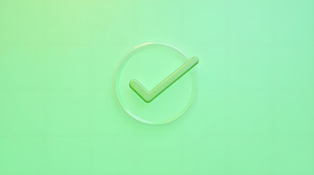 Modern green check mark icon for success and confirmation projects with a clean design and soft lightingの素材