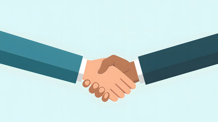 Successful diverse professional partnership through handshake for mutual growth and agreement in businessの素材