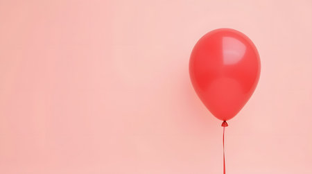 Celebrate with a single stunning red balloon against a soft pink backdrop for joyful occasion designの素材