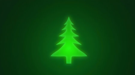 Festive Christmas tree silhouette shines with glowing lights on a vibrant green background for holiday cheerの素材