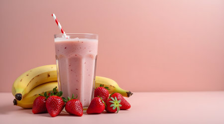 Enjoy a refreshing strawberry banana smoothie for a vibrant and healthy.の素材