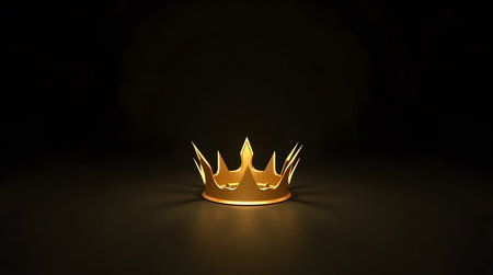 Golden crown resting on a dark surface symbolizes power and royalty in a conceptual design spaceの素材