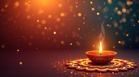 Celebrate Diwali with this vibrant diya lamp spreading light and warmth during the festival seasonの素材