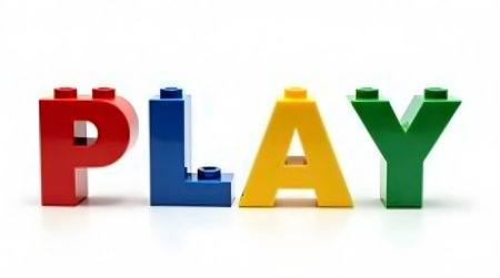 Colorful block letters spelling PLAY for playful learning conceptsの素材