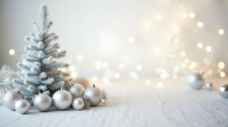 Theme Christmas, Elegant silver and white Christmas decor on neutral backgroundの素材