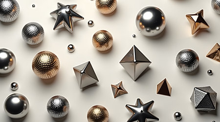 Theme Christmas, metallic ornaments arranged in modern artistic patternの素材