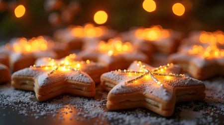 Theme Christmas, Festive cookies glowing with glittering sugarの素材