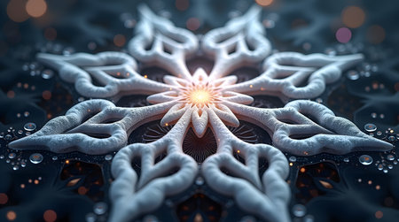 Theme Christmas, Abstract fractal mandala snowflake glowing in silverの素材