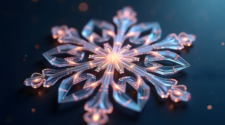 Theme Christmas, Abstract geometric snowflake glowing in modern designの素材
